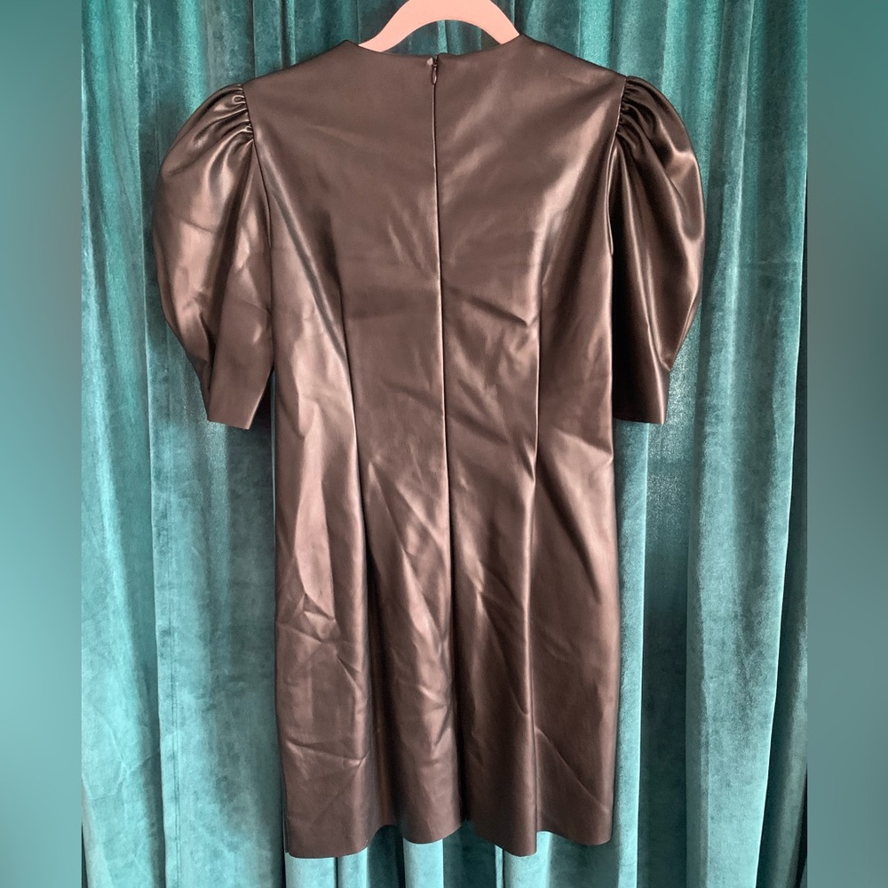Zara faux black leather puff sleeve mini dress NWT